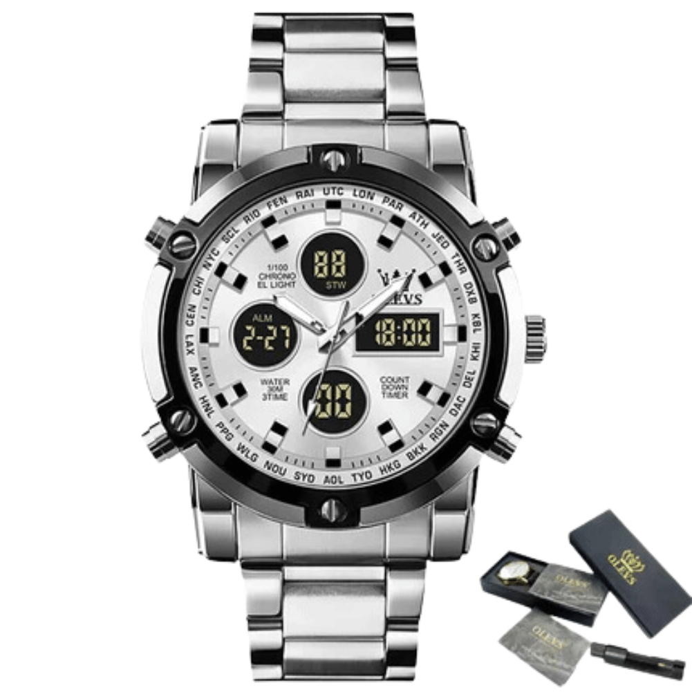 OLEVS Relógio Masculino Original Digital Quartzo Aço Inoxidável 1106 48mm