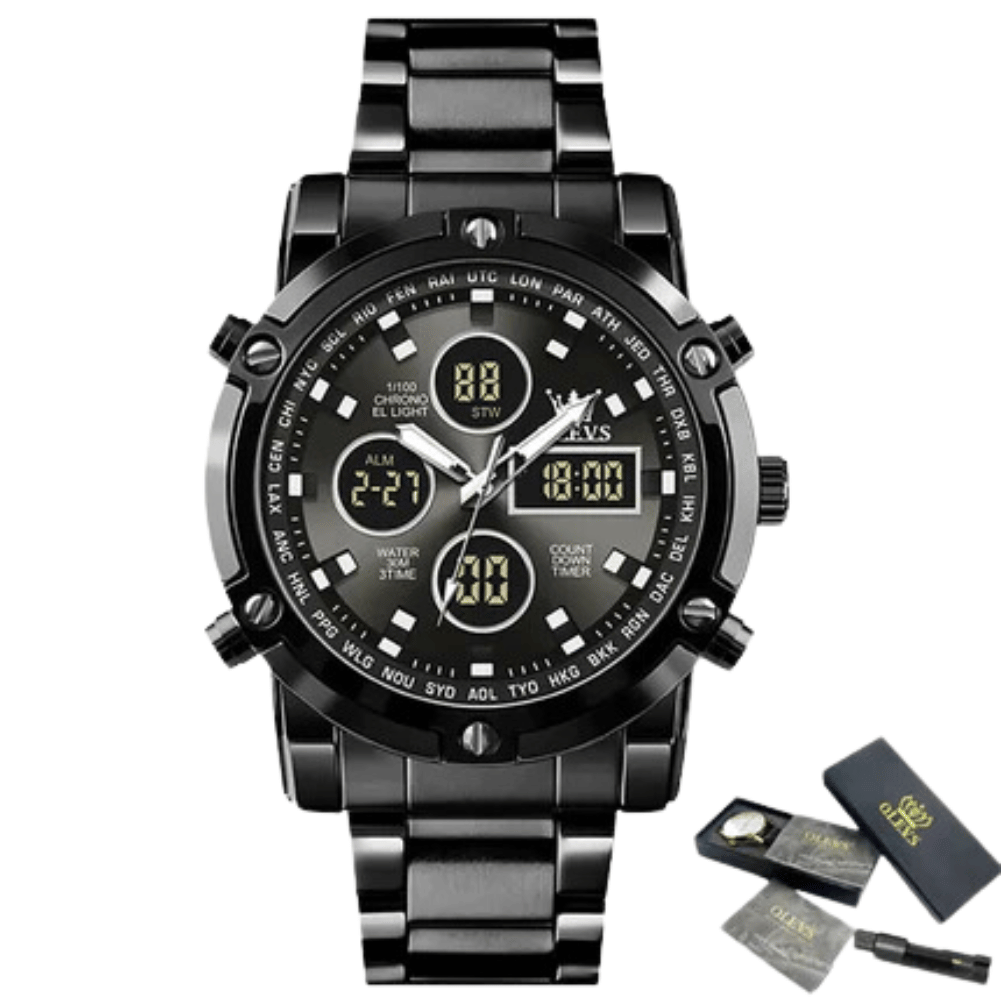 OLEVS Relógio Masculino Original Digital Quartzo Aço Inoxidável 1106 48mm