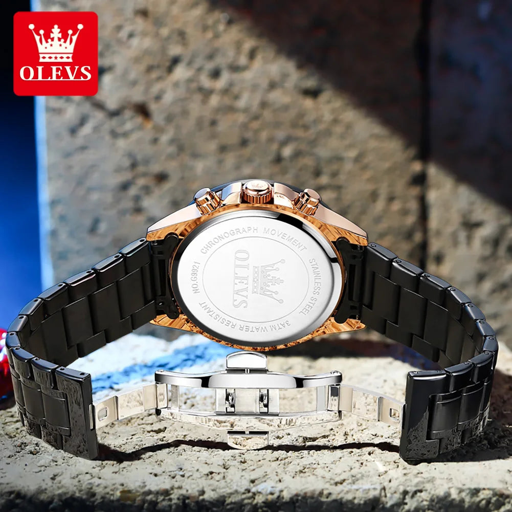 OLEVS Relógio Masculino Original Esqueleto Quartzo - Aço Inoxidável 9921 44mm