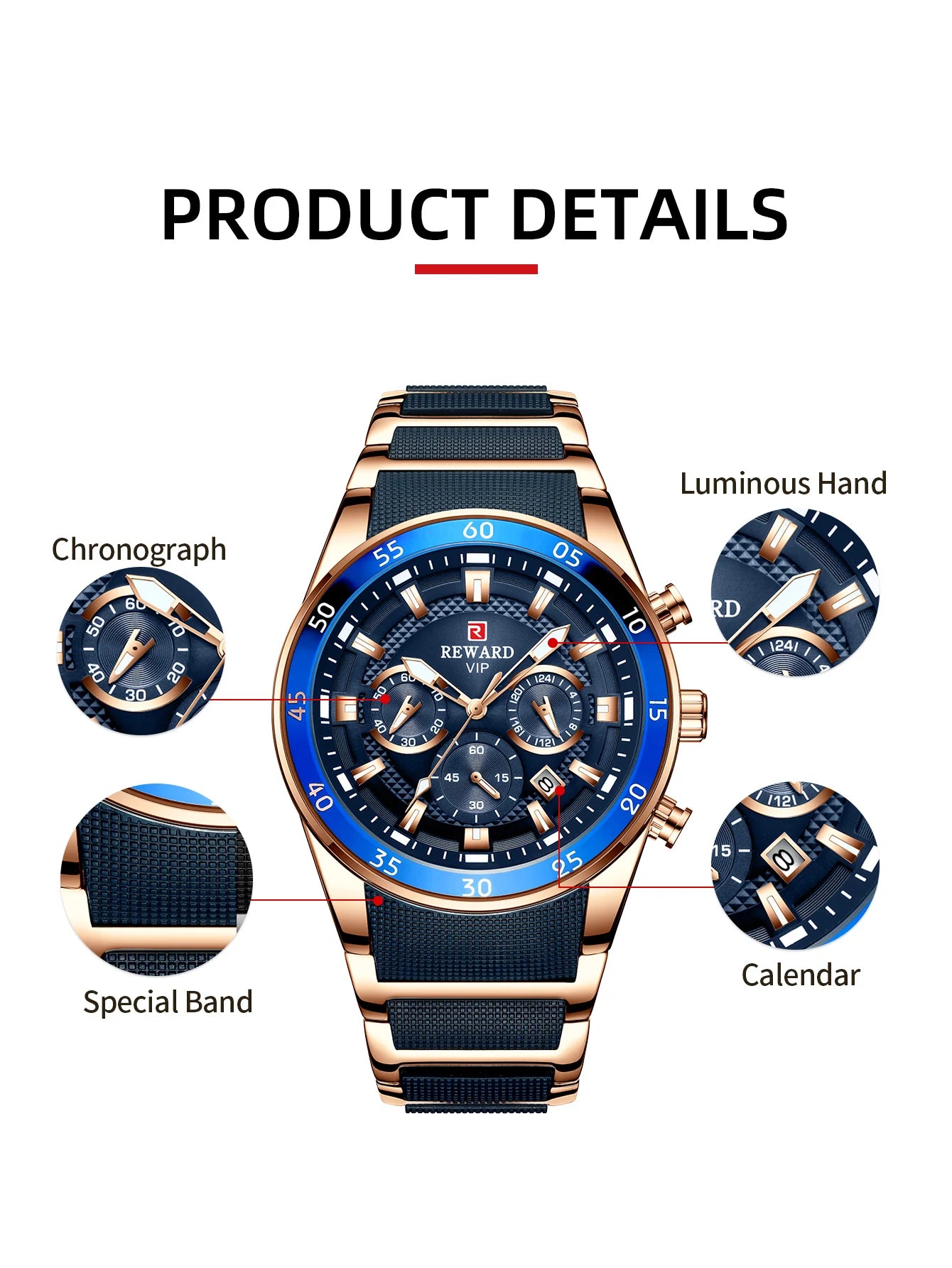 REWARD Relógio Masculino Quartzo RD81011M - Estilo Esportivo e Funcionalidade 45mm
