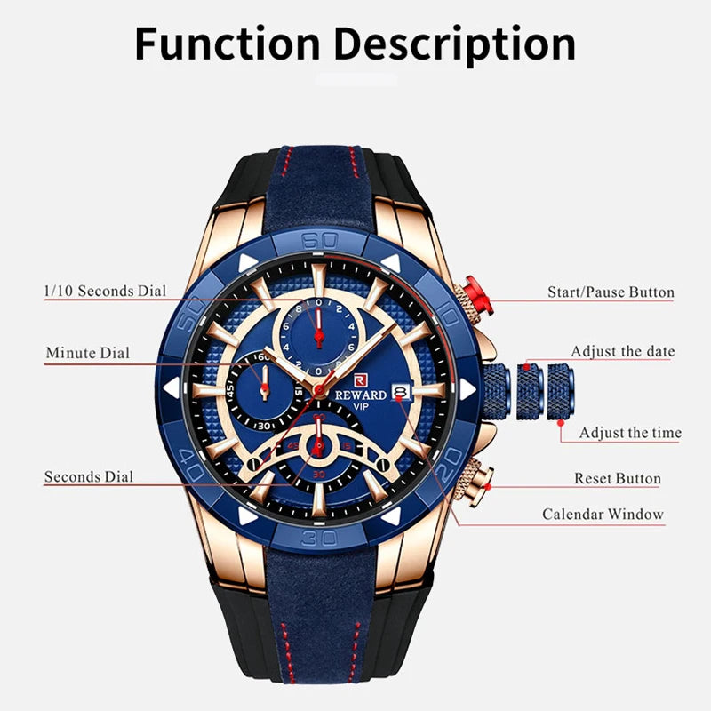REWARD Relógio Masculino Quartzo RD83013M - Estilo Moderno e Funcionalidade 46mm