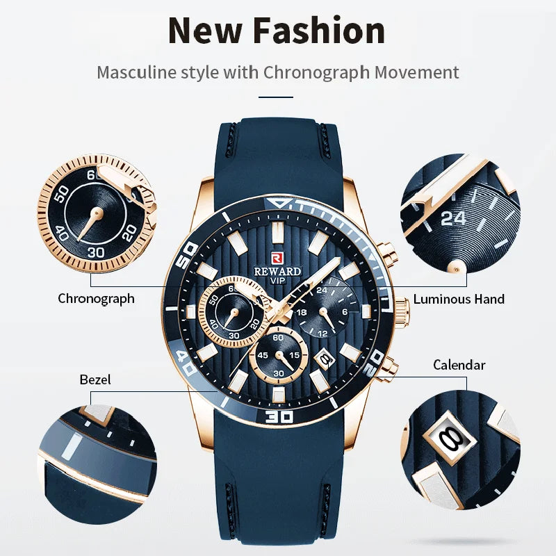 REWARD Relógio Masculino Quartzo RD83005M - Estilo Esportivo e Funcionalidade 44mm