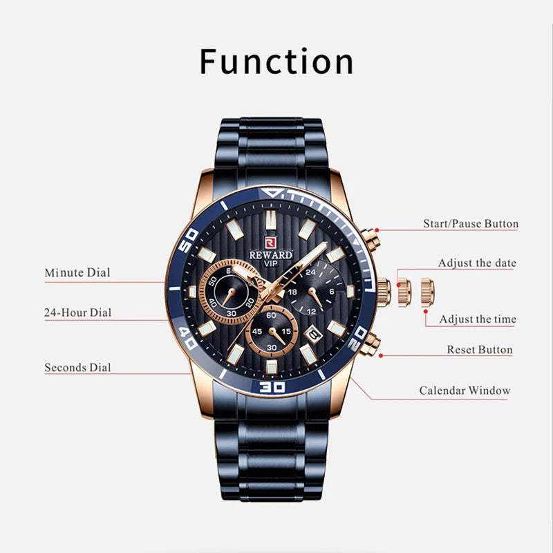 REWARD Relógio Masculino Quartzo RD81009M - Luxo e Funcionalidade 44mm