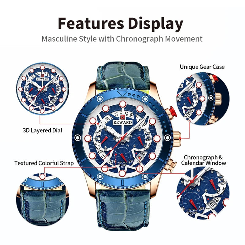 REWARD Relógio Masculino Quartzo - Estilo Esportivo e Funcionalidade 45mm