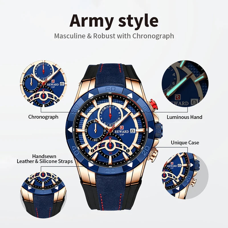 REWARD Relógio Masculino Quartzo RD83013M - Estilo Moderno e Funcionalidade 46mm