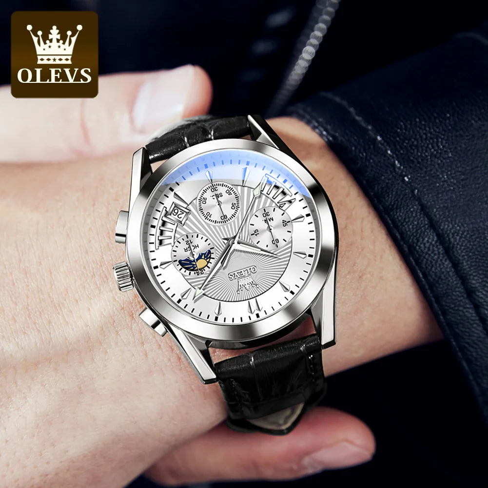OLEVS Relógio Masculino Original Quartzo - Aço Inoxidável Couro 2876 40mm