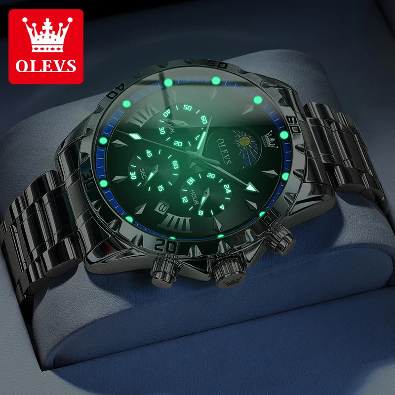 OLEVS Relógio Masculino Original Lunar Quartzo - Aço Inoxidável 2949 43mm