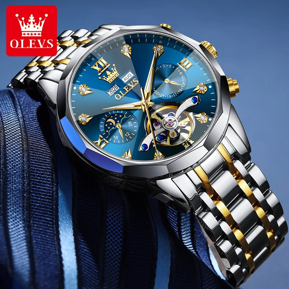 Relógio Masculino OLEVS Skeleton 6621 com Fase Lunar - Automático e Estiloso