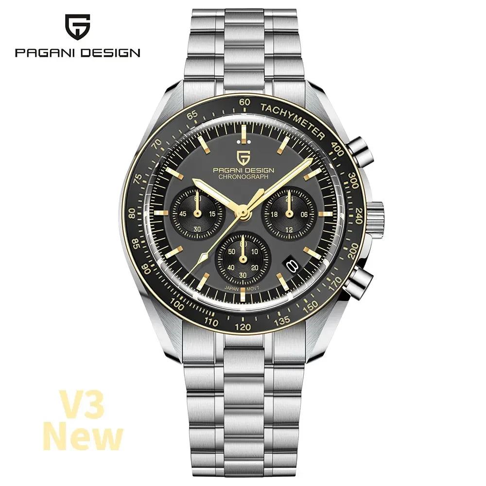 PAGANI DESIGN Relógio Masculino Quartzo Moonwatch PD-1701 V5 - Pulseira de Aço Inoxidável 42mm