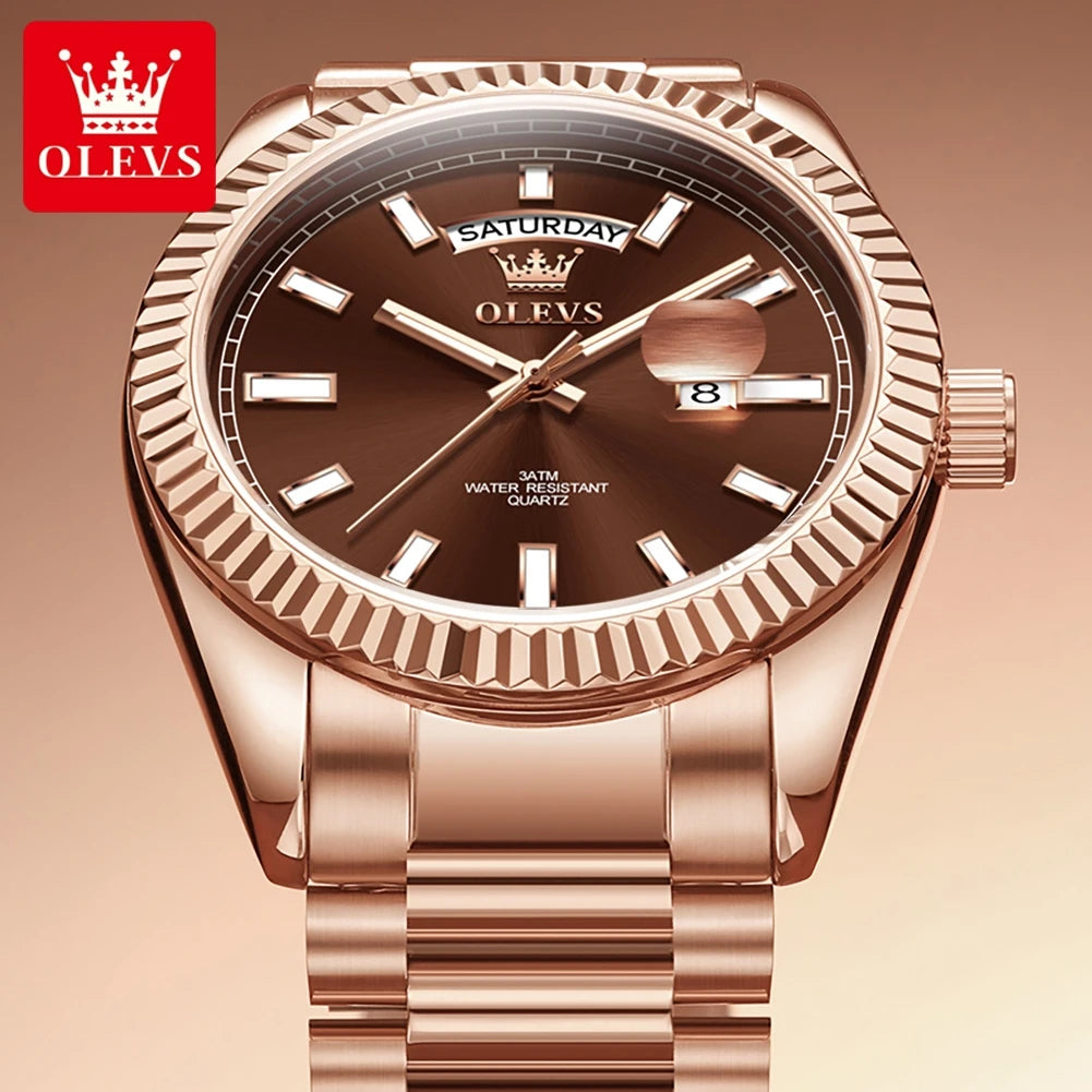 OLEVS Relógio Masculino Quartzo 5650 - Pulseira de Aço Inoxidável Rose Gold 42mm