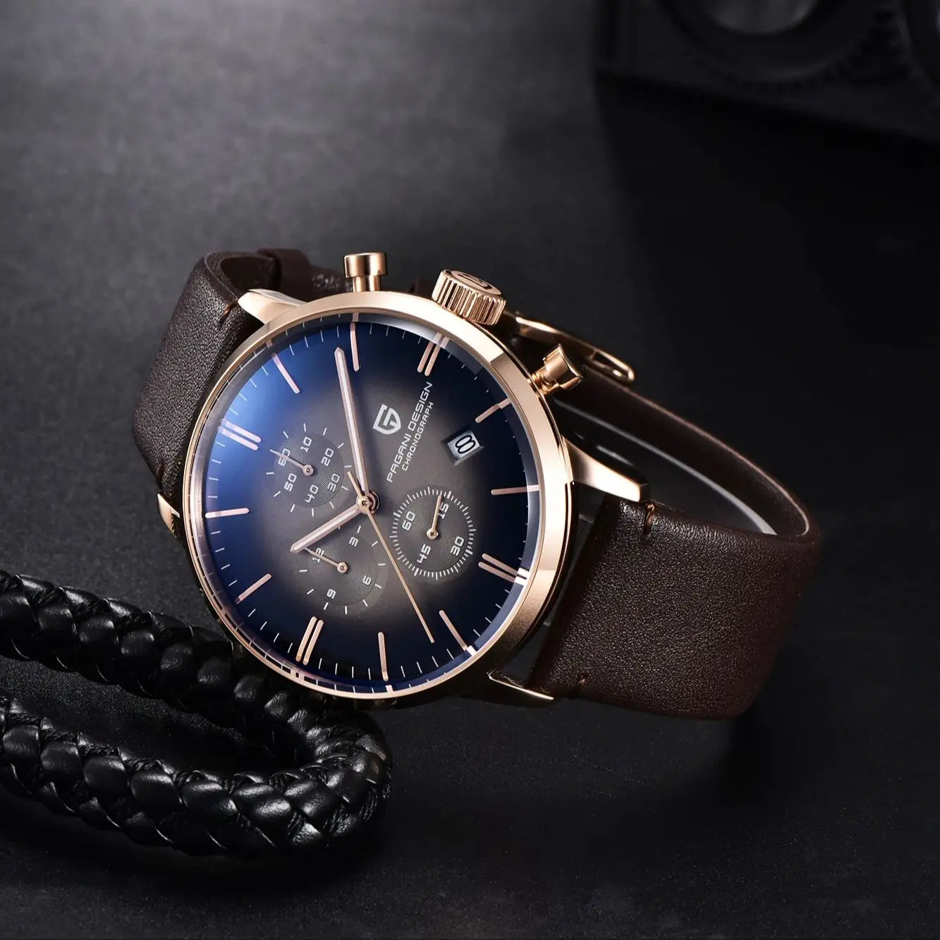 PAGANI DESIGN Relógio Masculino Quartzo PD-2027K - Pulseira de Couro 45mm