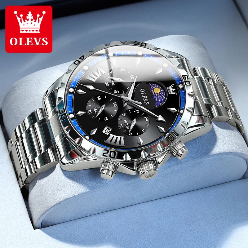 OLEVS Relógio Masculino Original Lunar Quartzo - Aço Inoxidável 2949 43mm