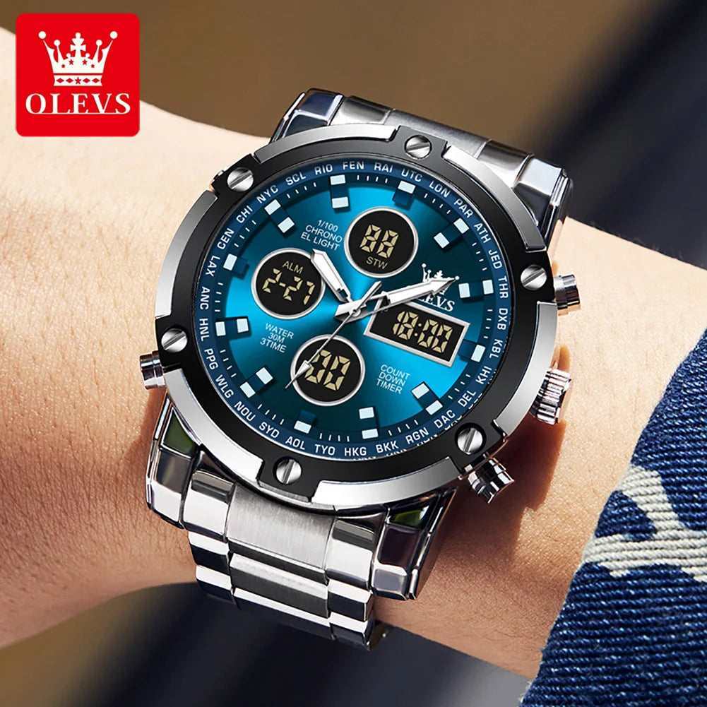 OLEVS Relógio Masculino Original Digital Quartzo Aço Inoxidável 1106 48mm