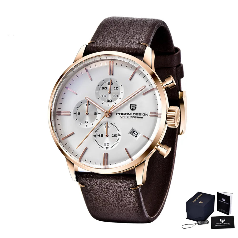 PAGANI DESIGN Relógio Masculino Quartzo PD-2027K - Pulseira de Couro 45mm