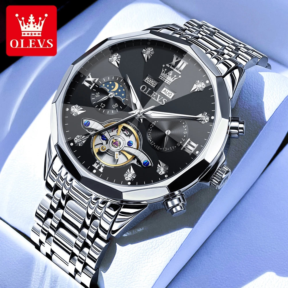 Relógio Masculino OLEVS Skeleton 6621 com Fase Lunar - Automático e Estiloso