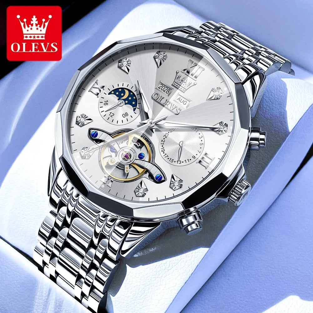 Relógio Masculino OLEVS Skeleton 6621 com Fase Lunar - Automático e Estiloso