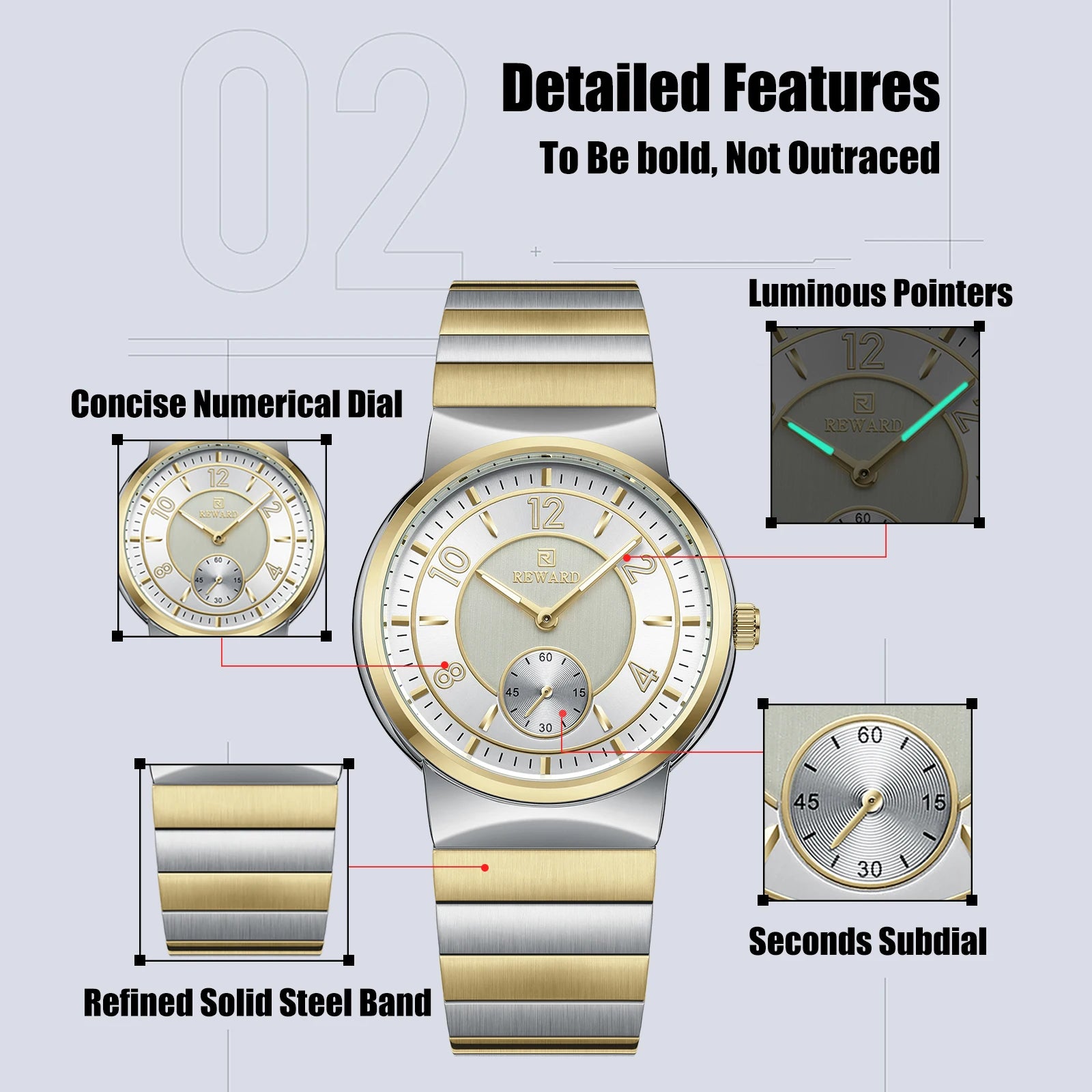REWARD Relógio Masculino Quartzo RD611514M - Aço Inoxidável Elegante 41mm