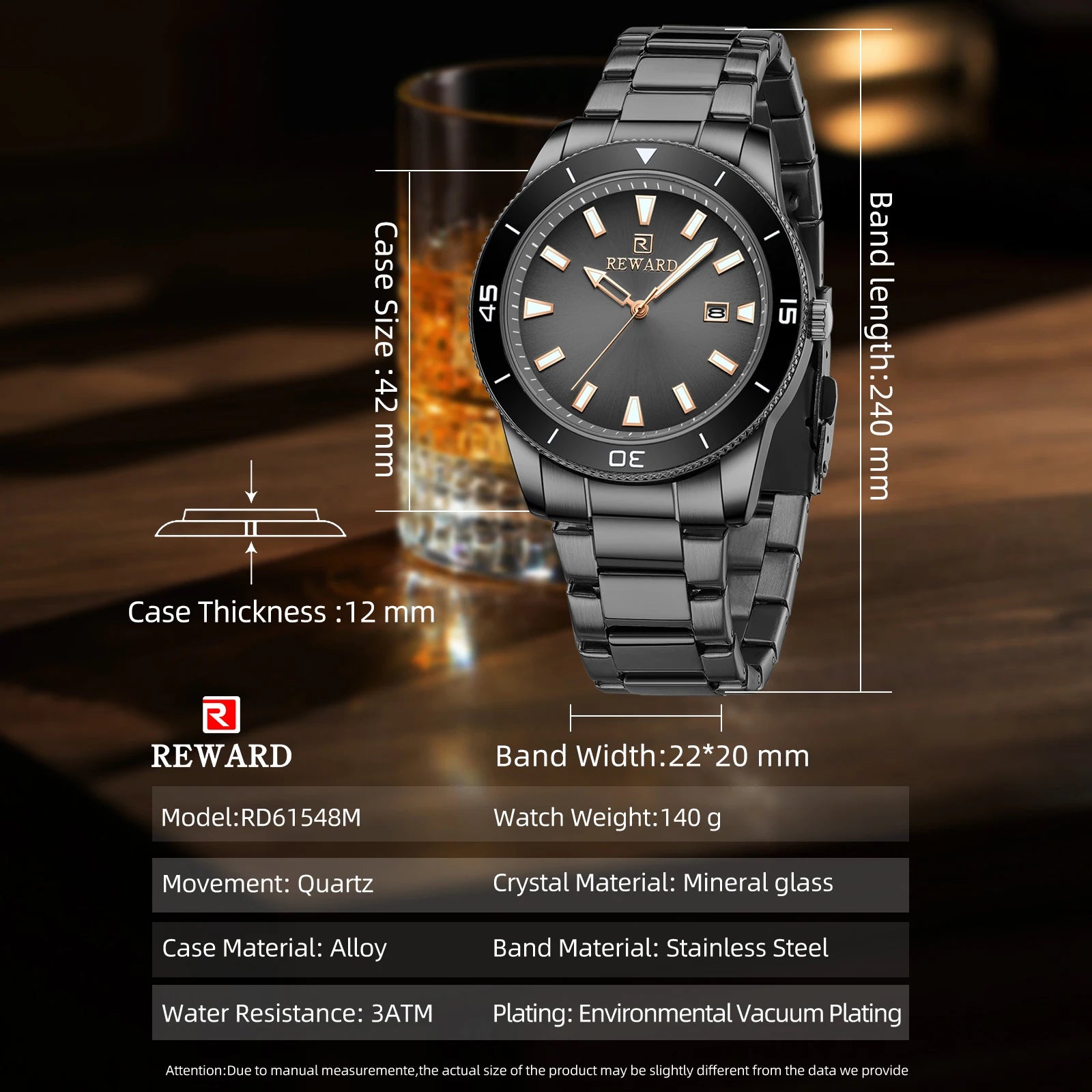 REWARD Relógio Masculino Quartzo RD61548M - Elegância e Resistência 31mm