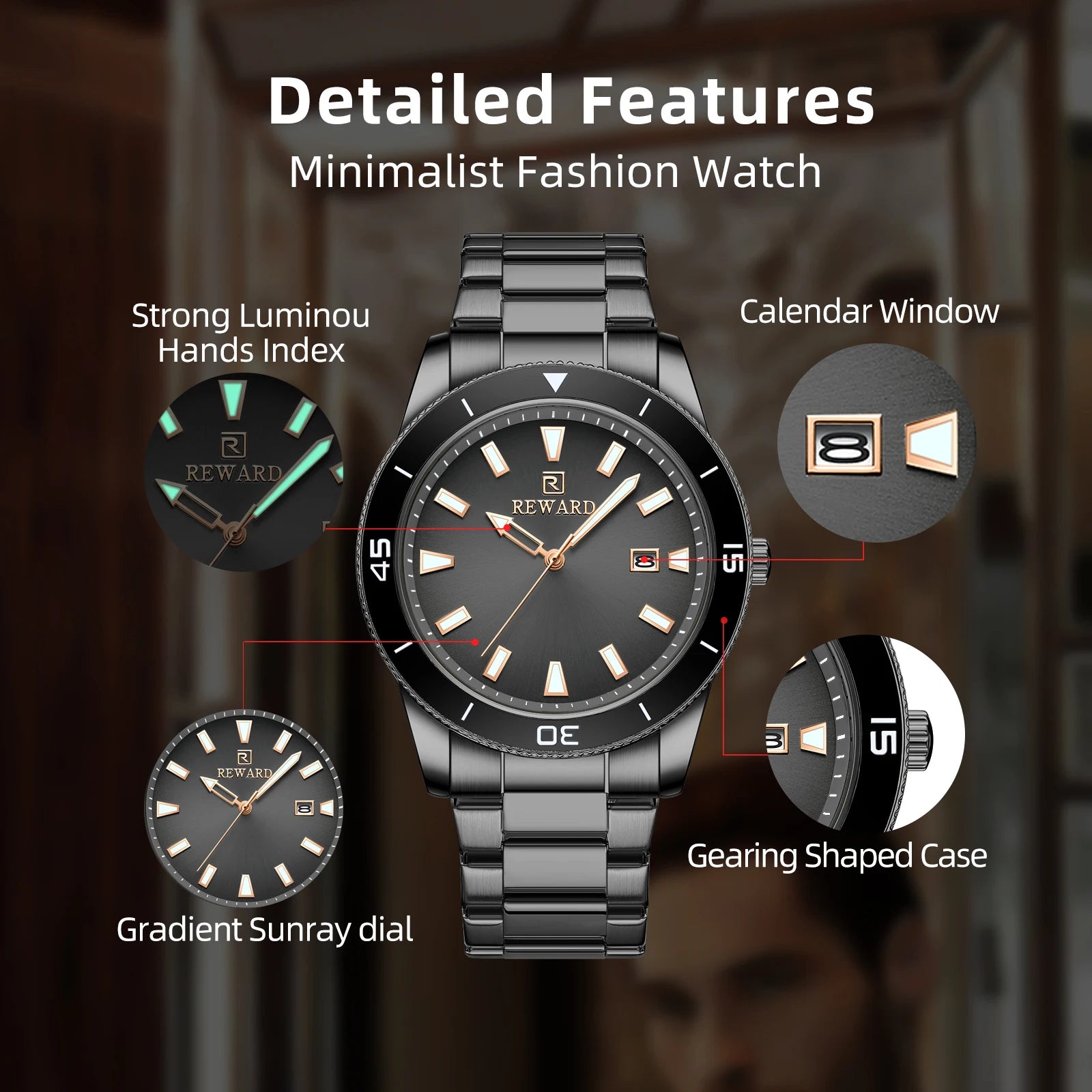 REWARD Relógio Masculino Quartzo RD61548M - Elegância e Resistência 31mm