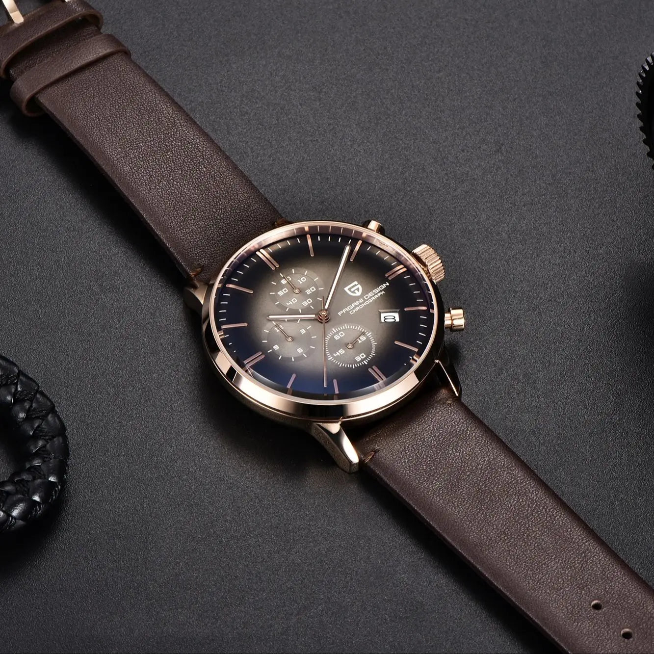 PAGANI DESIGN Relógio Masculino Quartzo PD-2027K - Pulseira de Couro 45mm