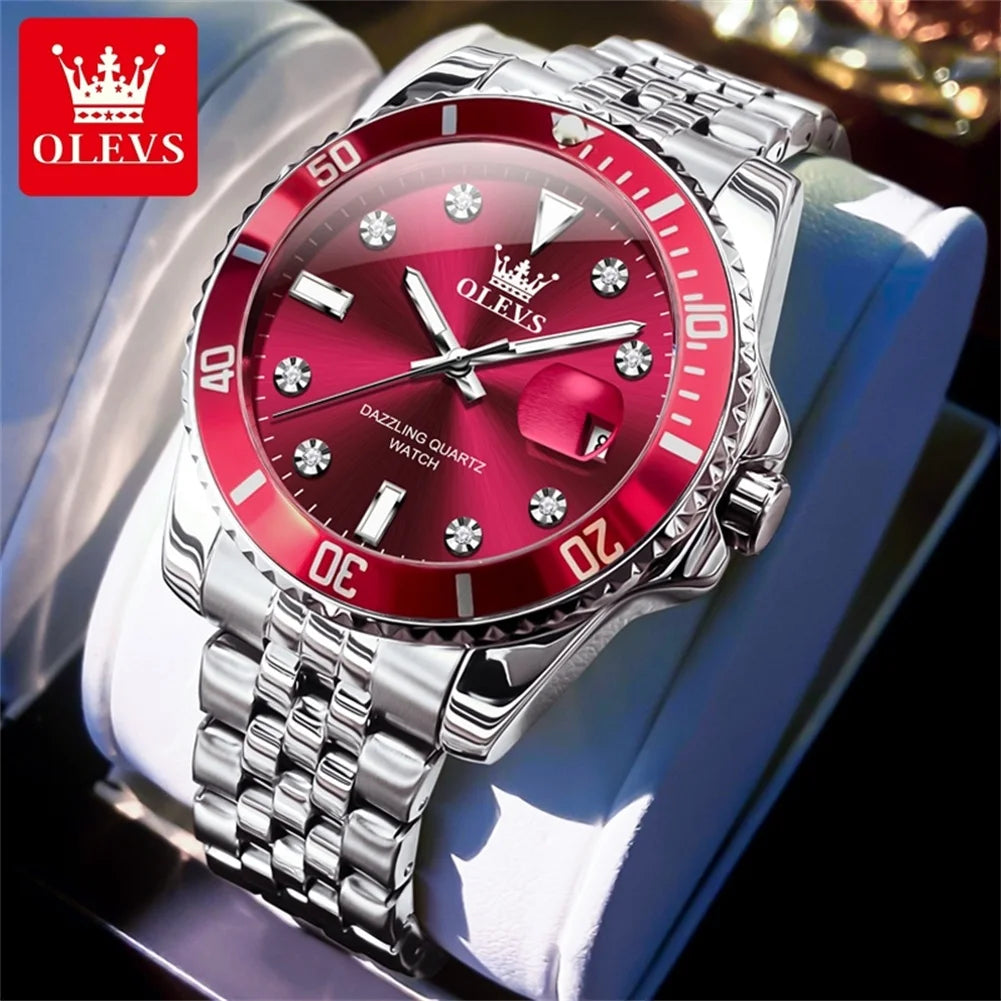OLEVS Relógio Masculino Original Quartzo - 100% Aço Inoxidável 9808 40mm