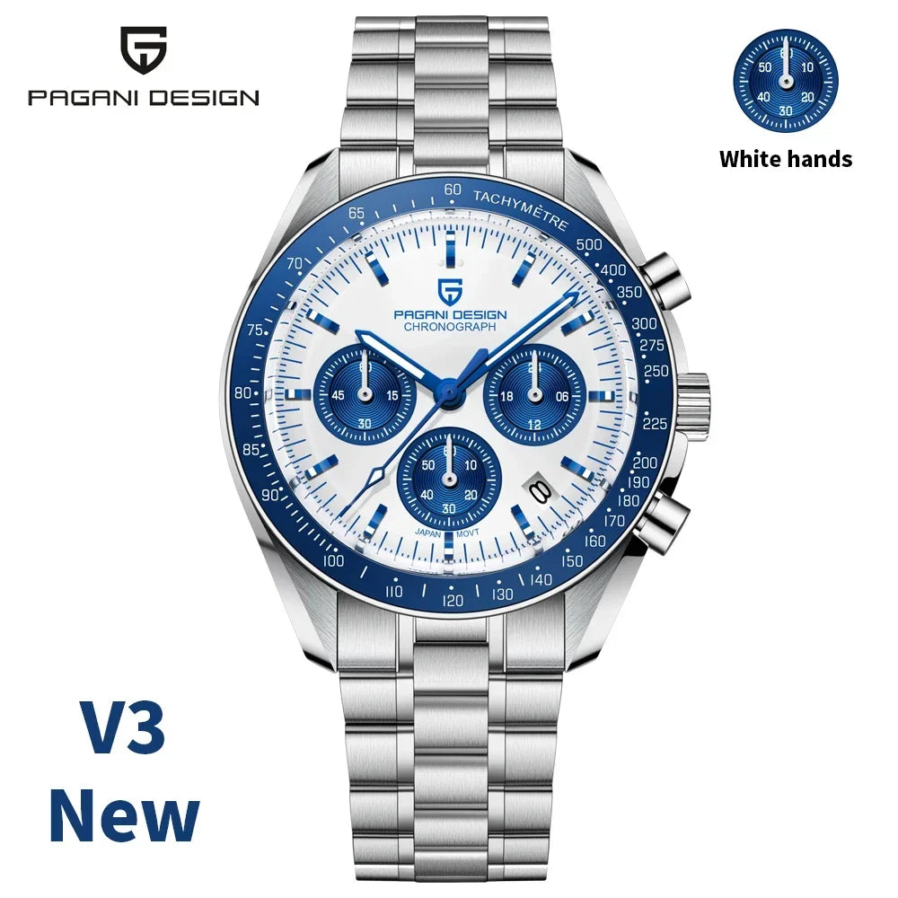 PAGANI DESIGN Relógio Masculino Quartzo Moonwatch PD-1701 V5 - Pulseira de Aço Inoxidável 42mm