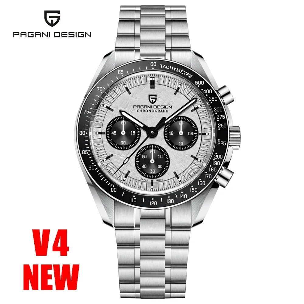 PAGANI DESIGN Relógio Masculino Quartzo Moonwatch PD-1701 V5 - Pulseira de Aço Inoxidável 42mm