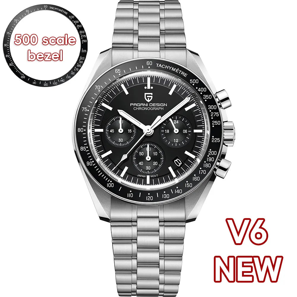 PAGANI DESIGN Relógio Masculino Quartzo Moonwatch PD-1701 V5 - Pulseira de Aço Inoxidável 42mm