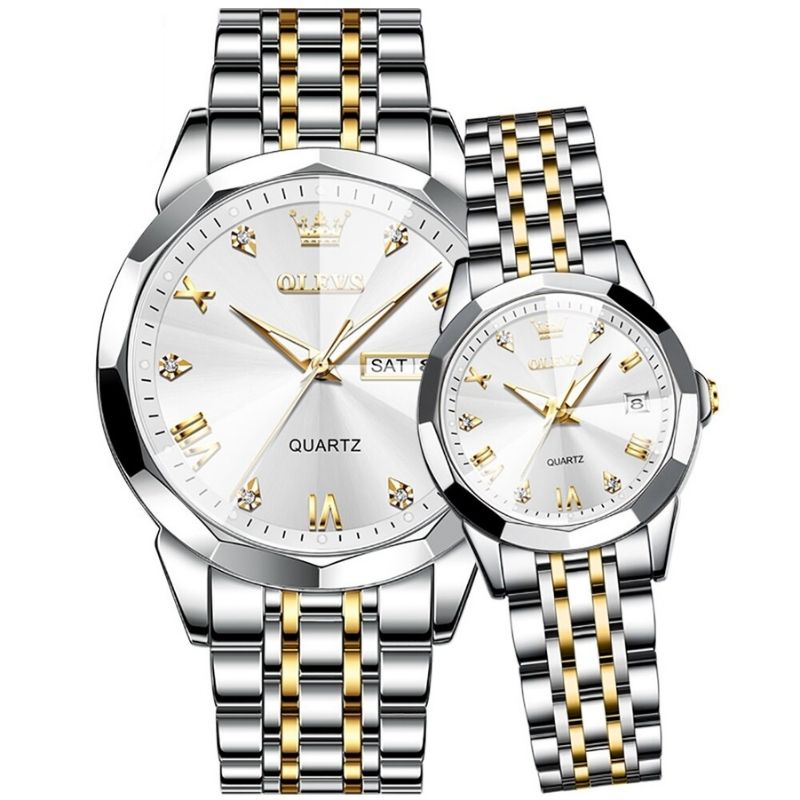 Relógio Masculino Diamante Olevs Prateado e Dourado