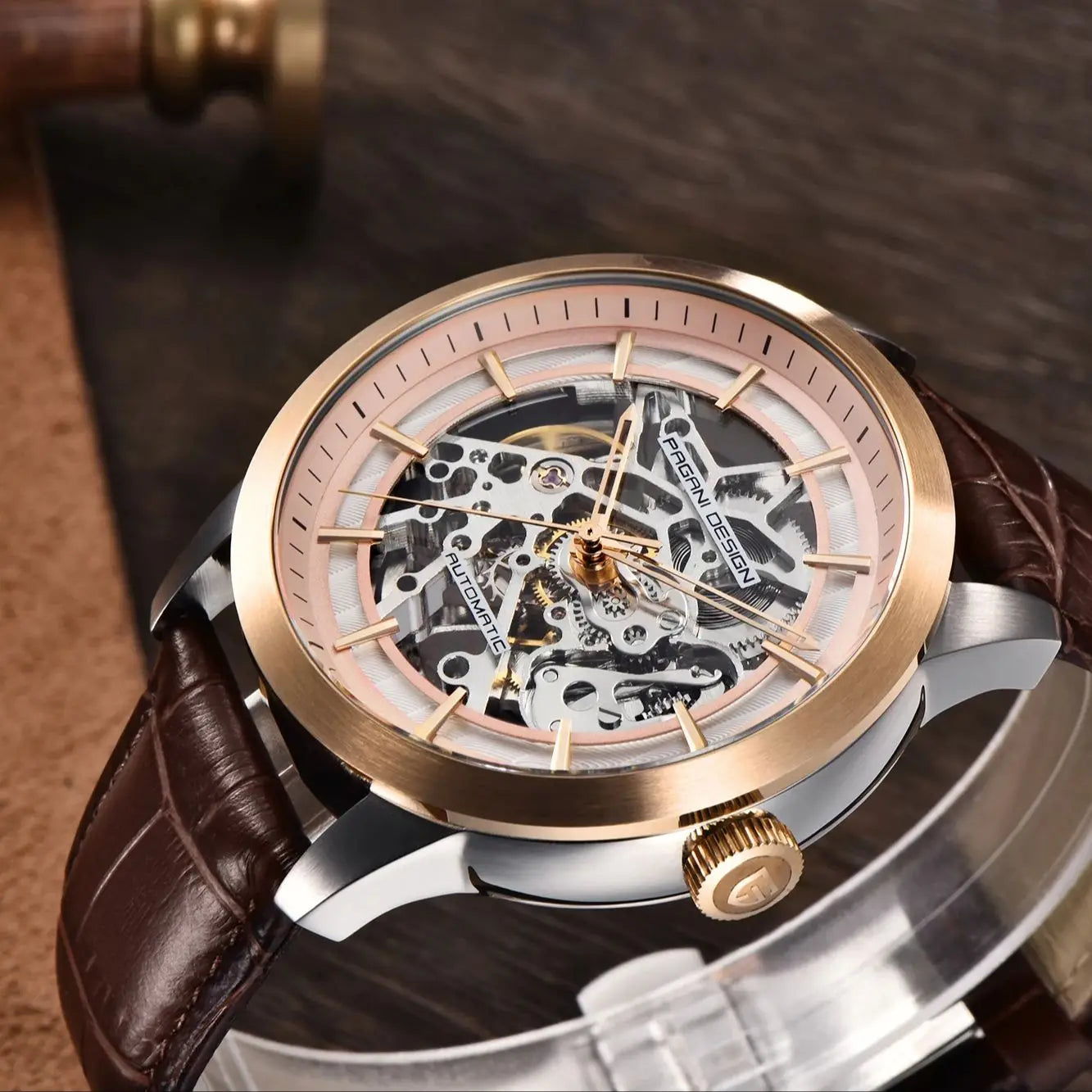 PAGANI DESIGN Relógio Masculino Automático PD-1638 - Pulseira de Couro 43mm