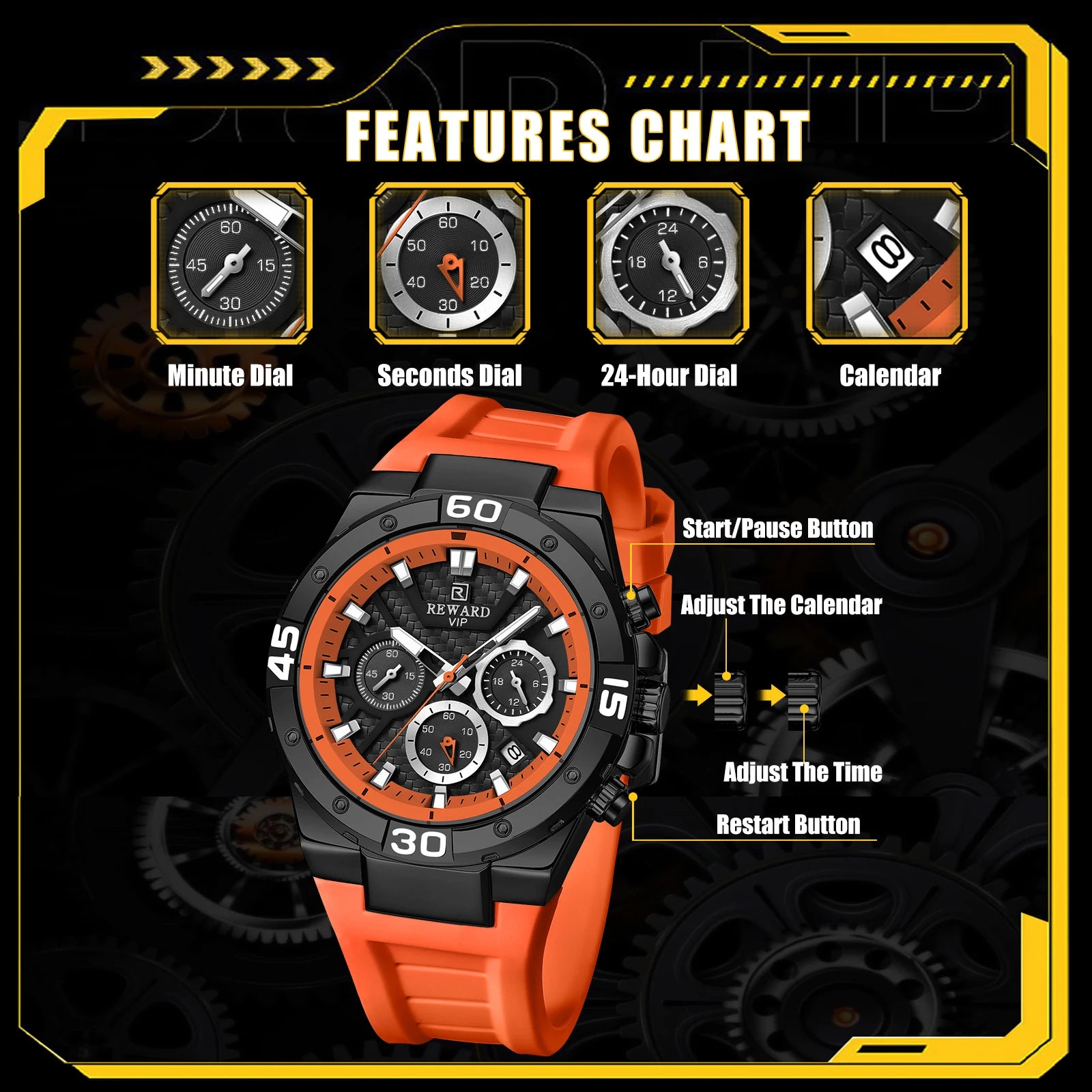 REWARD Relógio Masculino Quartzo RD83965M - Estilo Casual e Funcionalidade 34.5mm