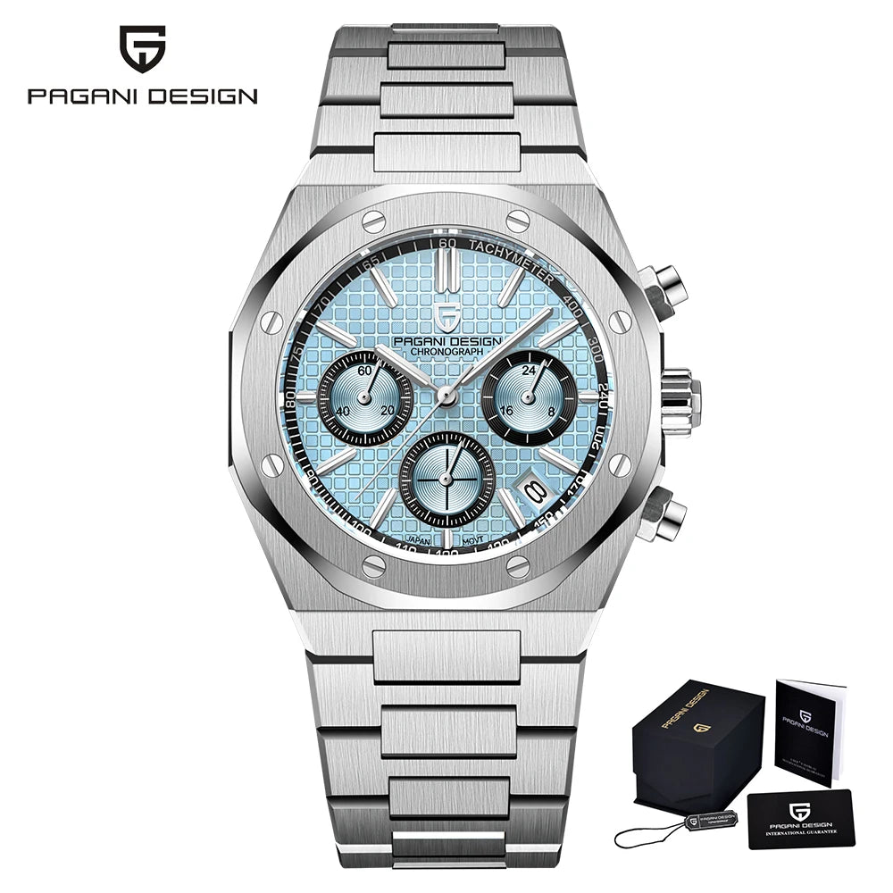 PAGANI DESIGN Relógio Masculino Quartzo PD1707 - Pulseira de Aço Inoxidável 40mm