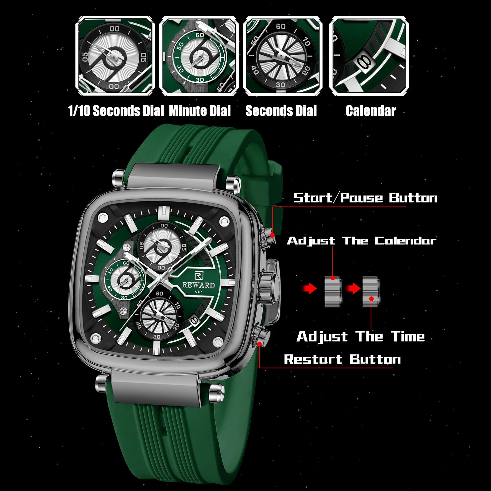 REWARD Relógio Masculino Quartzo RD831509M - Estilo Esportivo e Funcionalidade 44mm