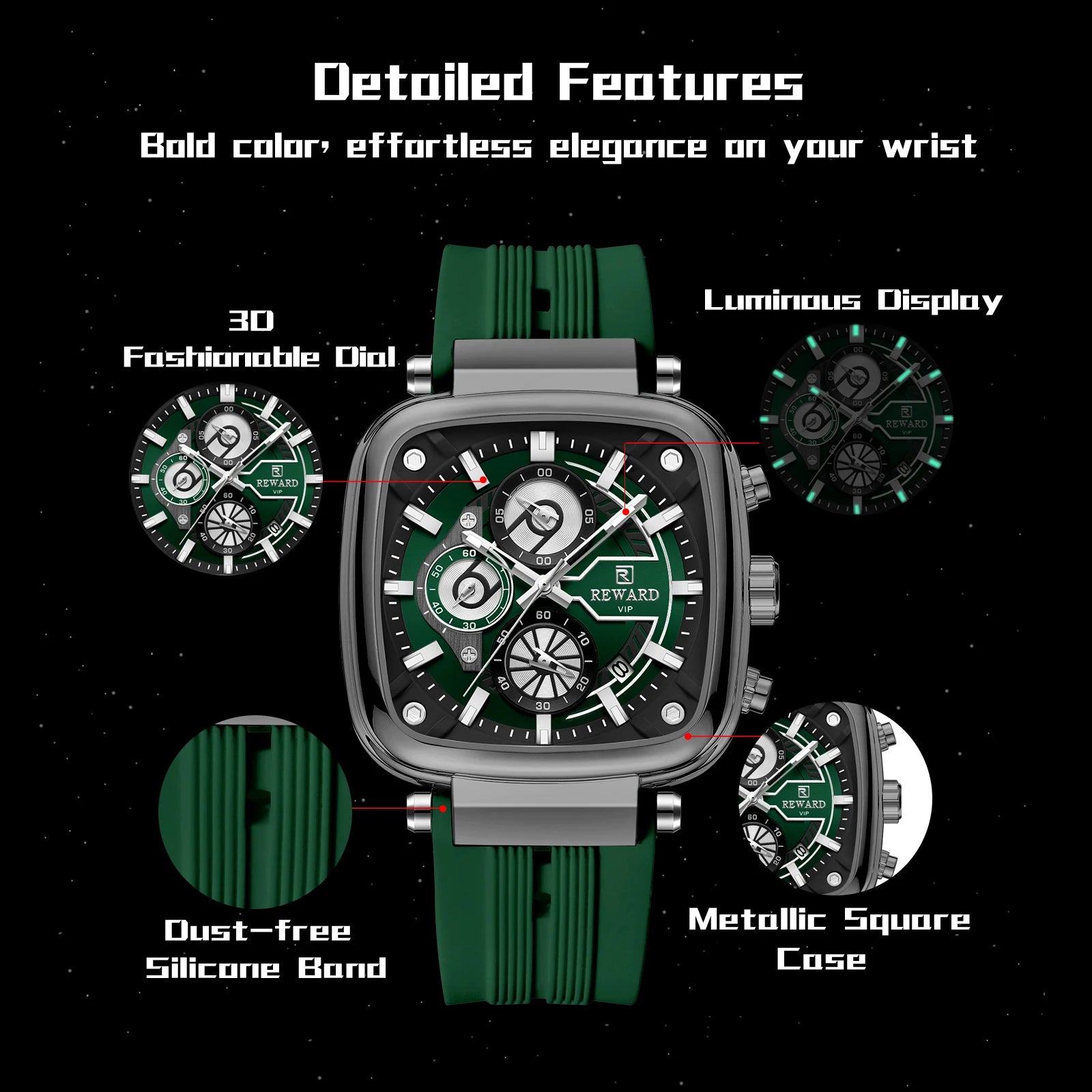 REWARD Relógio Masculino Quartzo RD831509M - Estilo Esportivo e Funcionalidade 44mm