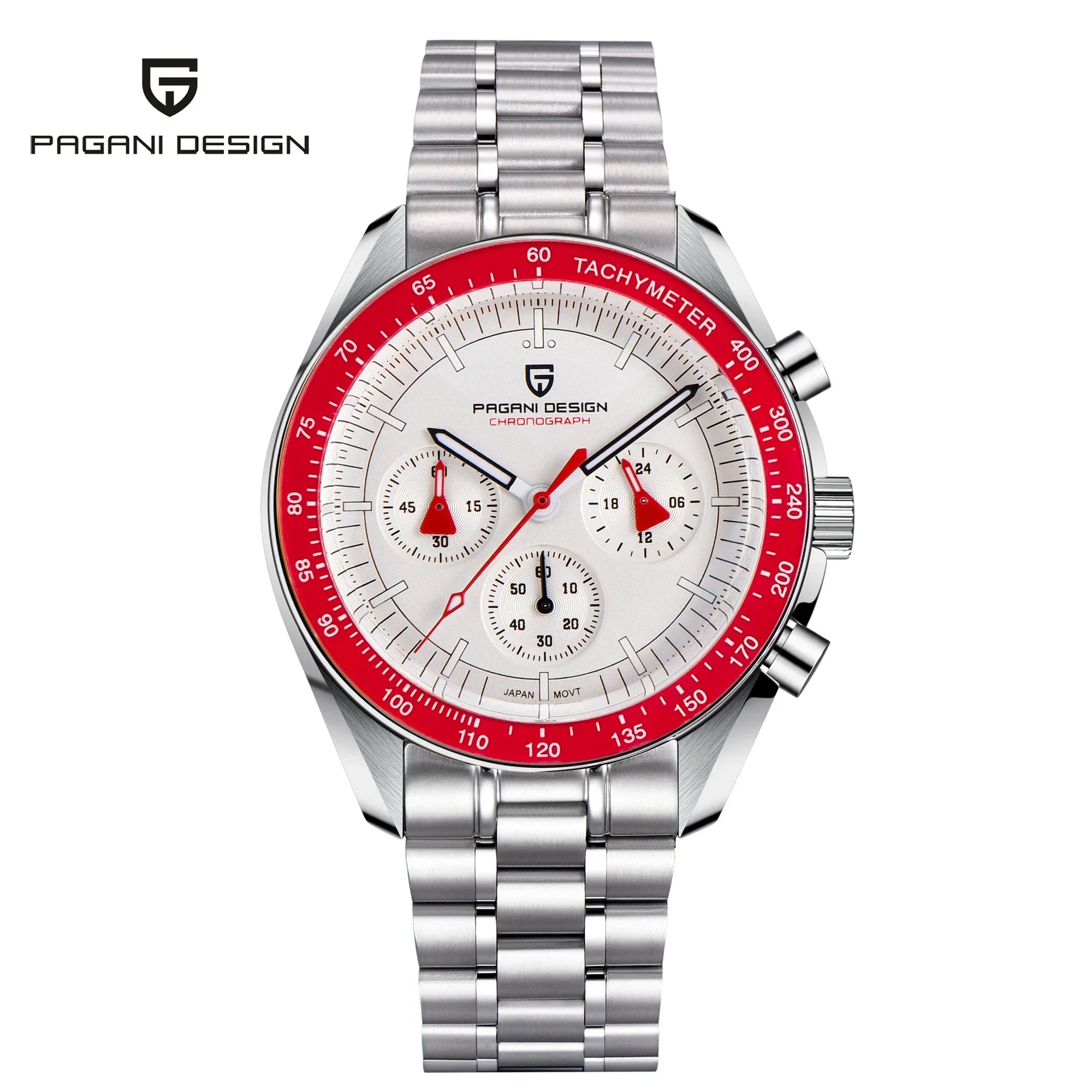 PAGANI DESIGN Relógio Masculino Quartzo Moonwatch PD-1701 V5 - Pulseira de Aço Inoxidável 42mm
