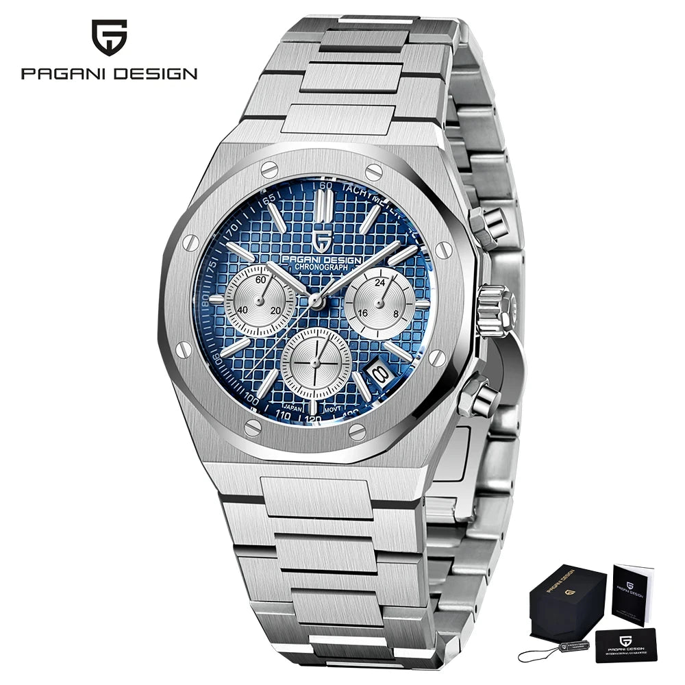 PAGANI DESIGN Relógio Masculino Quartzo PD1707 - Pulseira de Aço Inoxidável 40mm
