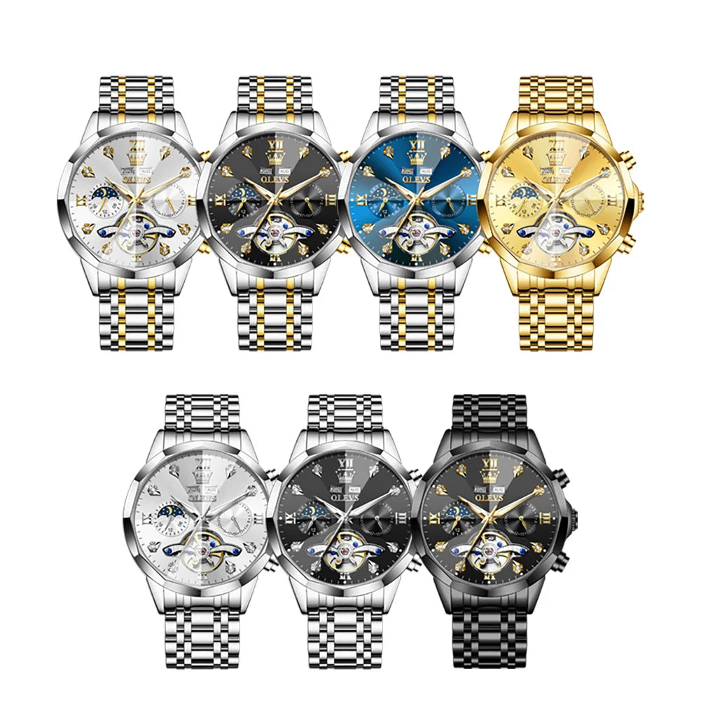 Relógio Masculino OLEVS Skeleton 6621 com Fase Lunar - Automático e Estiloso