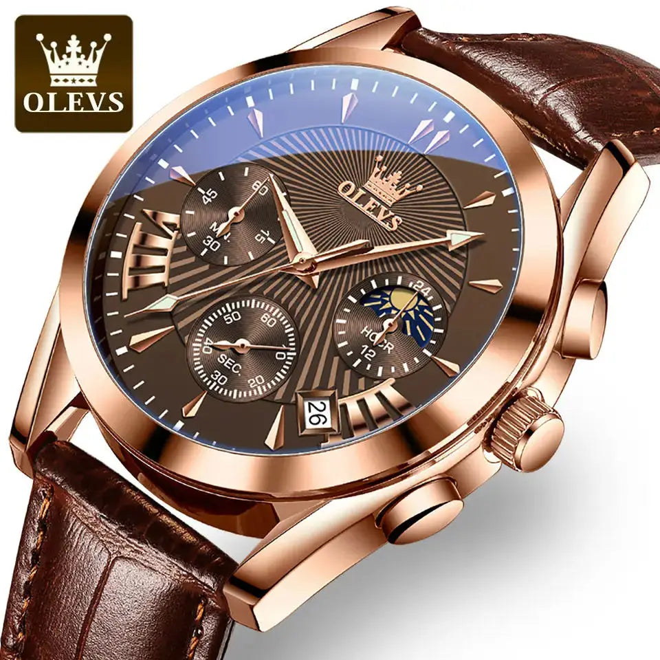 OLEVS Relógio Masculino Original Quartzo - Aço Inoxidável Couro 2876 40mm