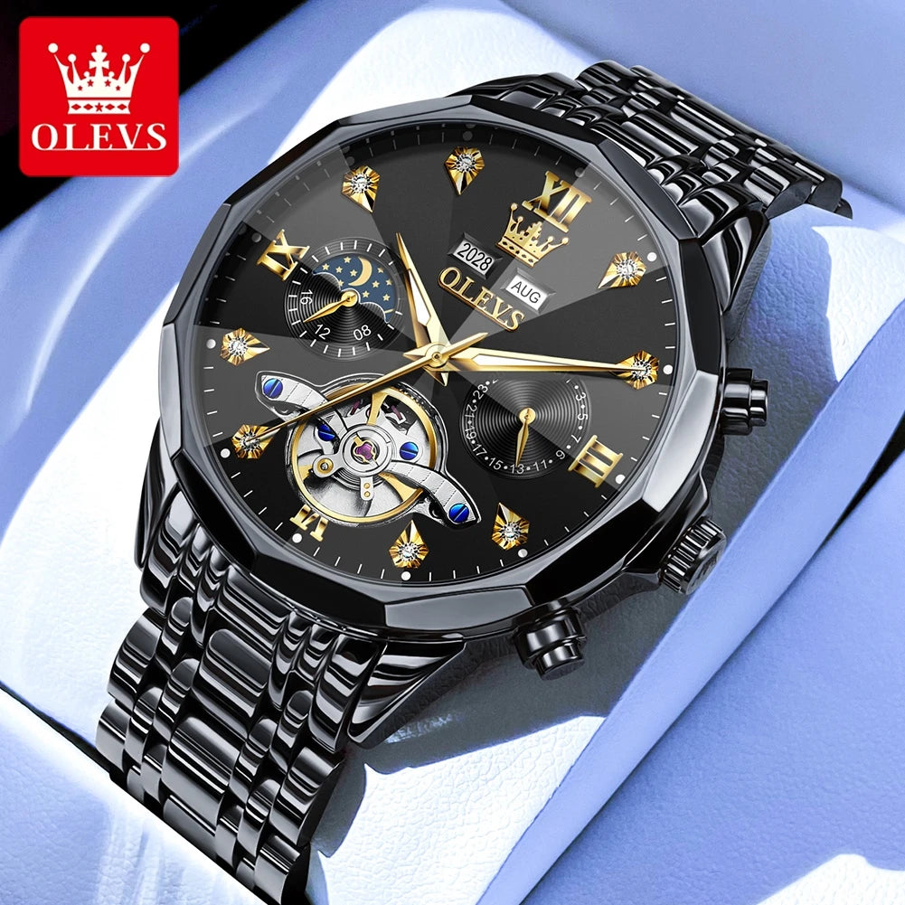 Relógio Masculino OLEVS Skeleton 6621 com Fase Lunar - Automático e Estiloso