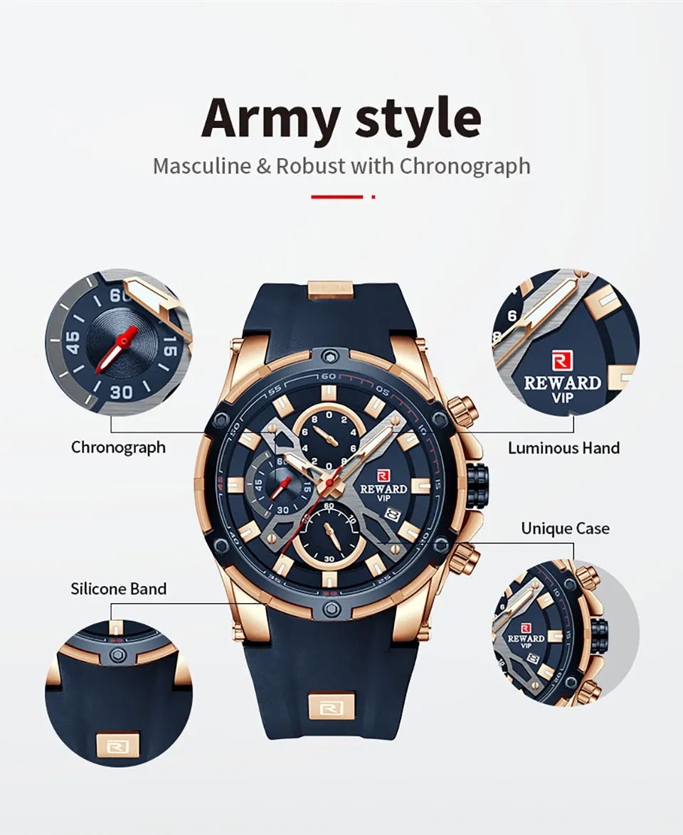 REWARD Relógio Masculino Quartzo RD83016M - Estilo Esportivo e Funcionalidade 47mm