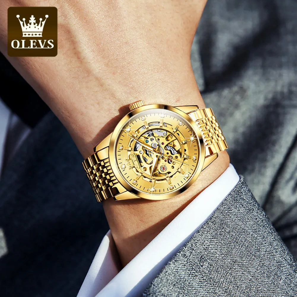 OLEVS Relógio Masculino Original Automático Esqueleto - Aço Inoxidável 9920 40mm