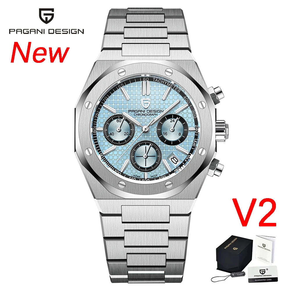 PAGANI DESIGN Relógio Masculino Quartzo PD1707 - Pulseira de Aço Inoxidável 40mm