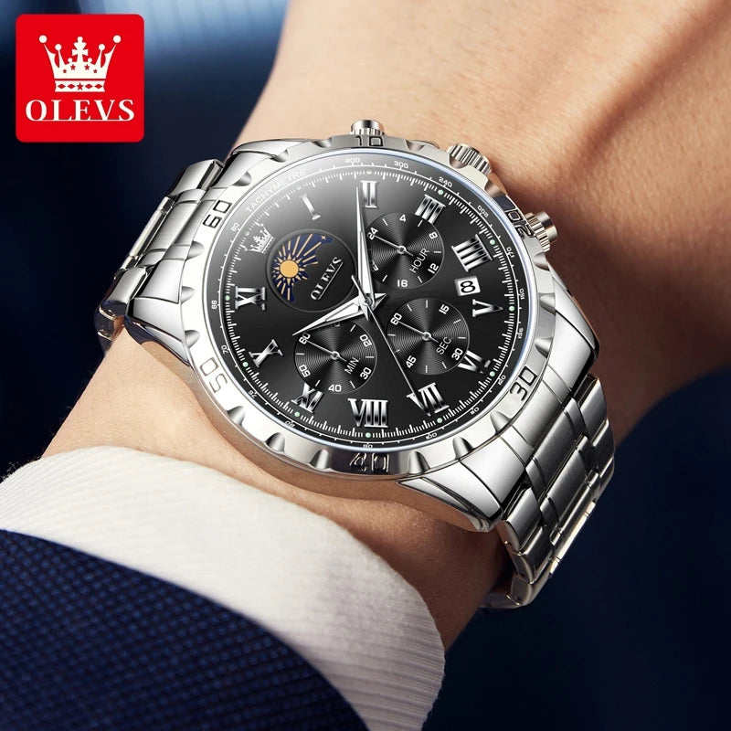 OLEVS Relógio Masculino Original Multi Função Quartzo - Aço Inoxidável 2950 43mm