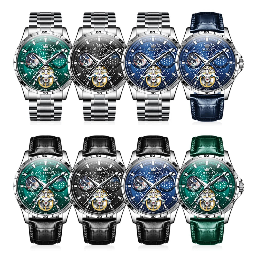 OLEVS Relógio Masculino Original Automático Céu Estrelado - Aço Inoxidável Couro 6689 42mm