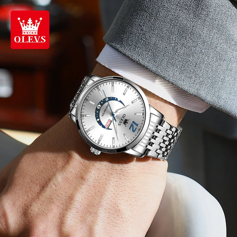 OLEVS Relógio Masculino Original Lunar Quartzo - Aço Inoxidável TY710 42mm