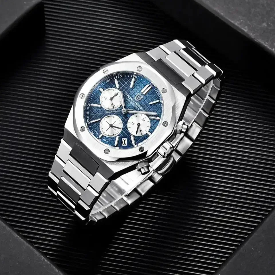 PAGANI DESIGN Relógio Masculino Quartzo PD1707 - Pulseira de Aço Inoxidável 40mm