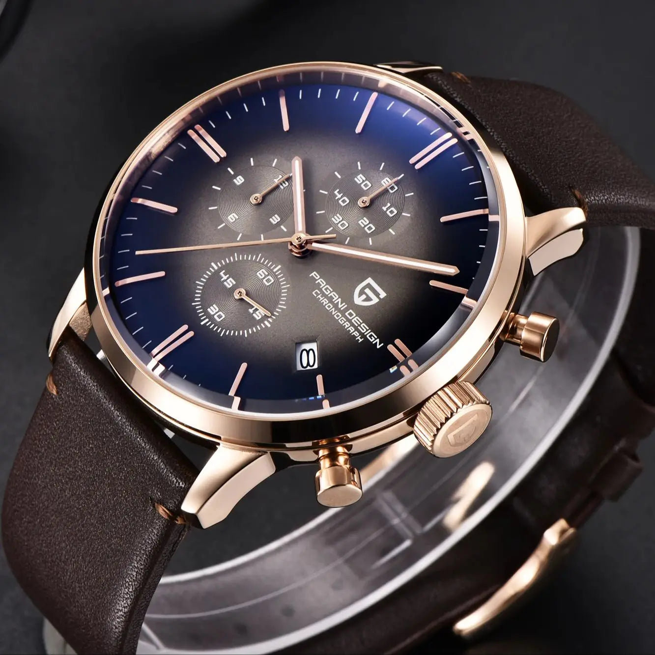 PAGANI DESIGN Relógio Masculino Quartzo PD-2027K - Pulseira de Couro 45mm