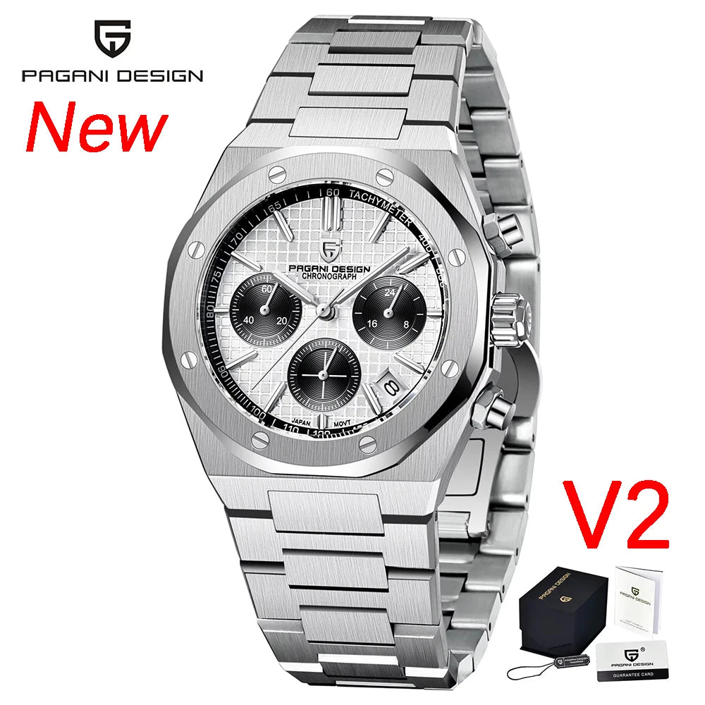 PAGANI DESIGN Relógio Masculino Quartzo PD1707 - Pulseira de Aço Inoxidável 40mm