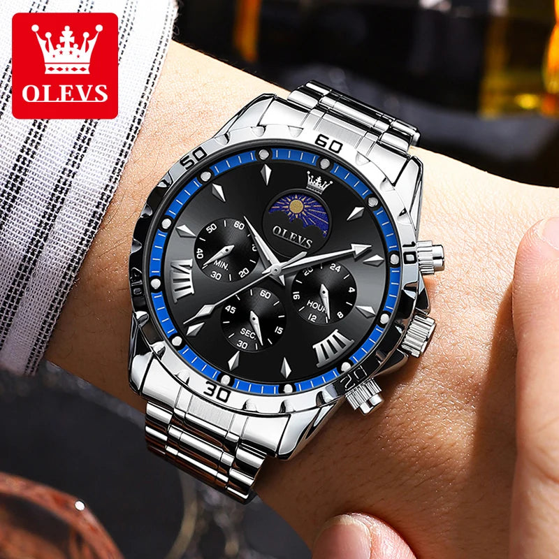 OLEVS Relógio Masculino Original Lunar Quartzo - Aço Inoxidável 2949 43mm