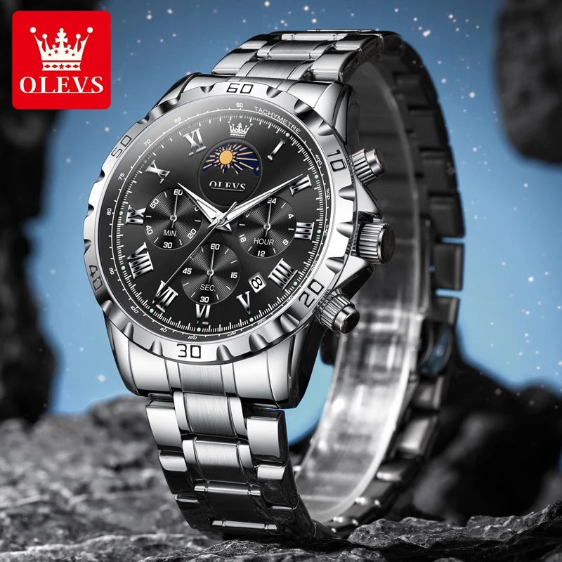 OLEVS Relógio Masculino Original Multi Função Quartzo - Aço Inoxidável 2950 43mm